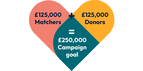 £125,000 matchers + £125,000 donors = £250,000 campaign goal