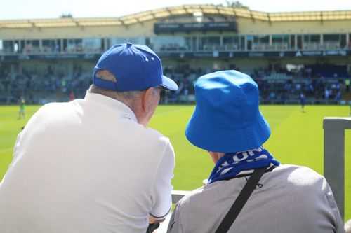 Fans watching the game in blue