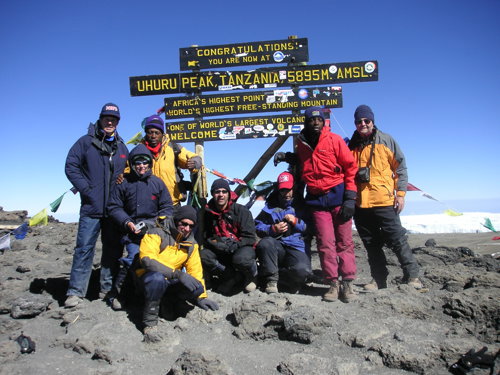 Climbers at the summit of Kilimanjaro